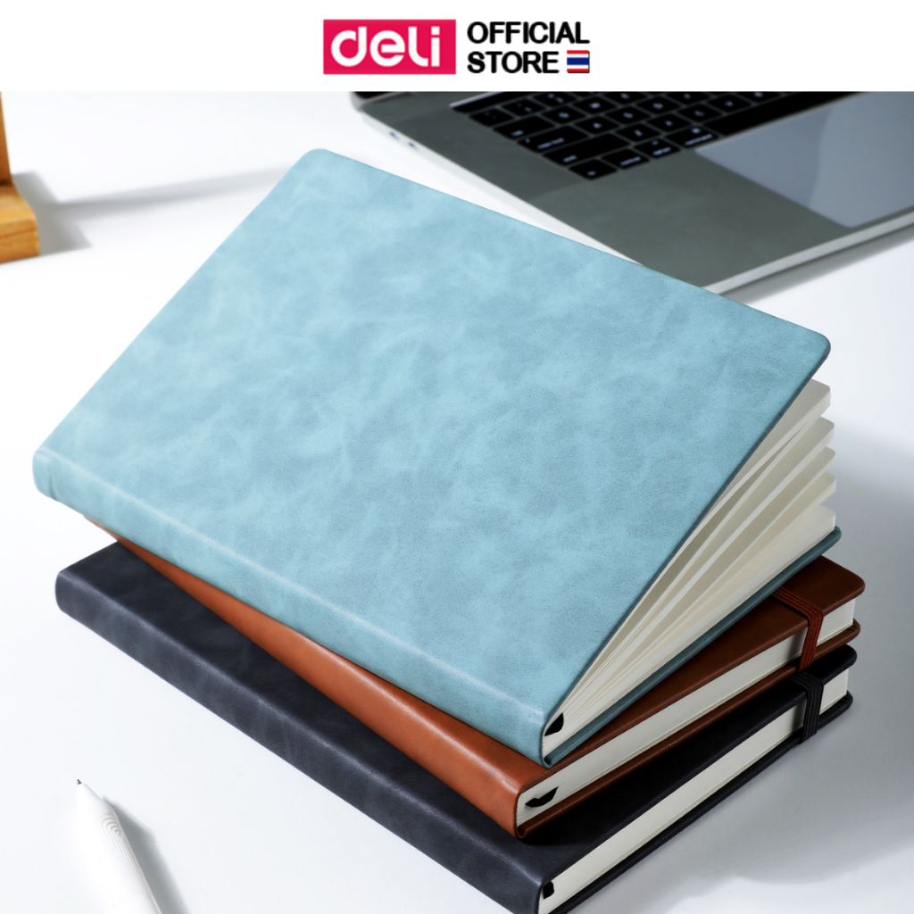 สมุดปกหนัง Deli สมุด มีเส้น ใช้จดบันทึก รายงาน สรุปยอดขาย จำนวน 96 แผ่น เรียบหรู คลาสสิค มีสไตล์ แพ็