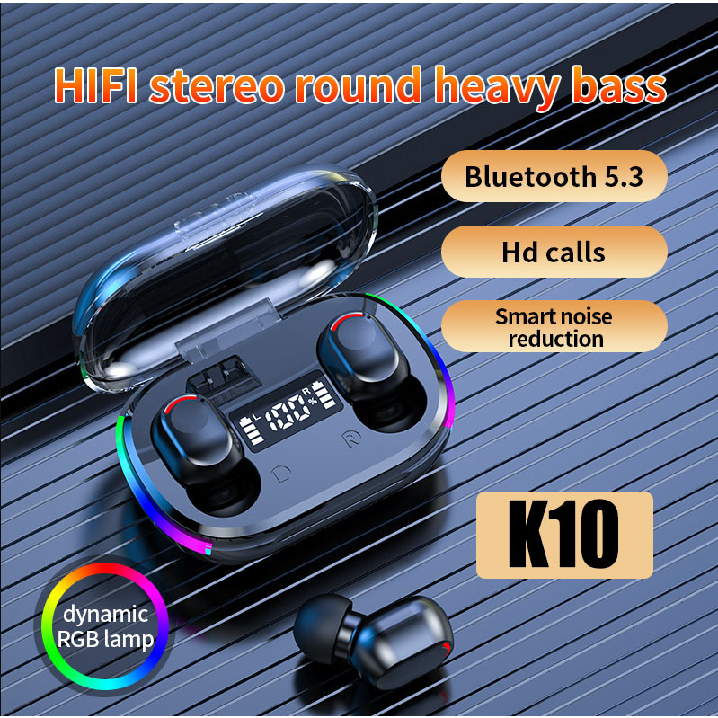 2024 ชุดหูฟังบลูทู ธ ล่าสุด หูฟังบลูทูธไร้สาย สเตอริโอ เสียงชัด K10 Wireless Bluetooth V5.3 Headset Earphone Earbud
