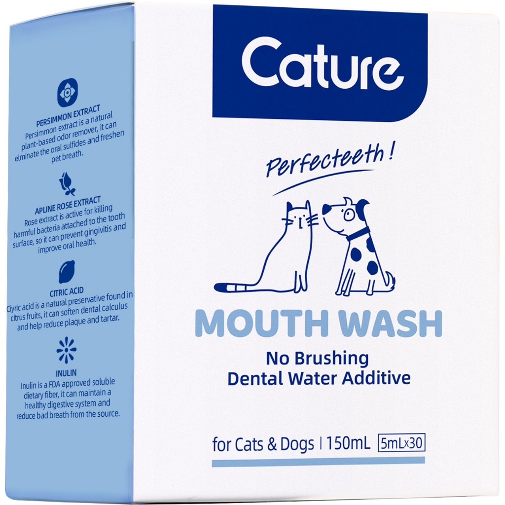 ผลิตภัณฑ์ลดกลิ่นปากและขจัดคราบหินปูนสำหรับสัตว์เลี้ยง แคทเจอร์ mouthwash (ชนิดกล่อง)