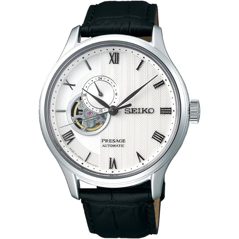 [นาฬิกา Seiko] นาฬิกาออโตเมติก Presage Stamped หน้าปัดขาว Semi-skeleton Dual Curve Sapphire Glass SARY095 Men's Black