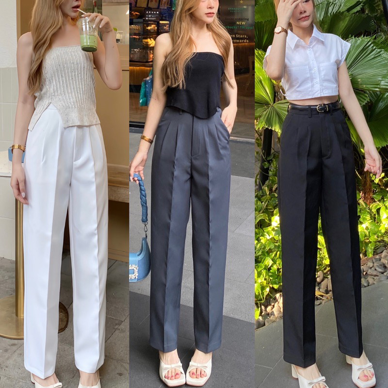 DAILYCLOTHES/Classy Trousers /กางเกงเอวสูง/ทรงกระบอกกลาง