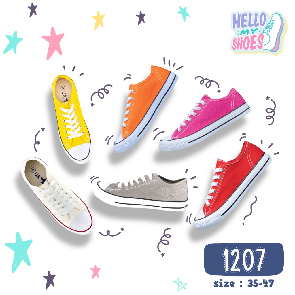 รองเท้าผ้าใบผูกเชือก พื้นยางพารากันลื่น รุ่น 1207 (35-47) สินค้าตรงปก จัดส่งไว แท้100%