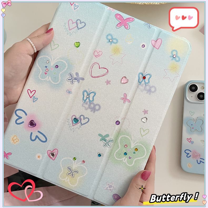 พร้อมส่ง สีไล่ระดับสี เคสไอแพด gen9 วัสดุอะคริลิค butterfly พร้อมที่วางปากกา เคส iPad Air6 11 MINI7