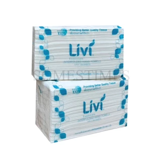 Livi กระดาษเช็ดมือ หนา 2 ชั้น บรรจุ 250 แผ่น จำนวน 24 ห่อ, 1 ลัง ผลิตจากเยื่อกระดาษบริสุทธิ์ 100%