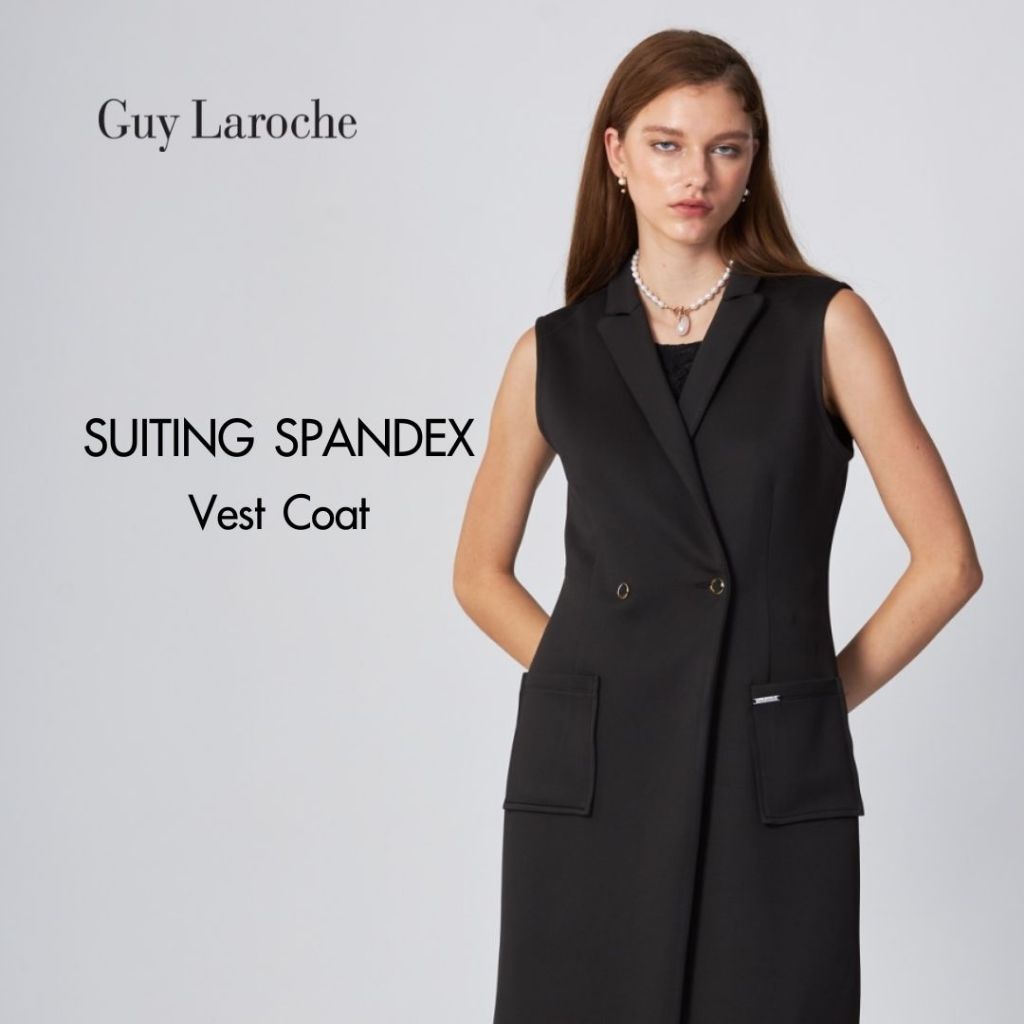 Guy Laroche เสื้อกัํกผู้หญิง Jersey black ตัวยาว สีดำ GAGKBL