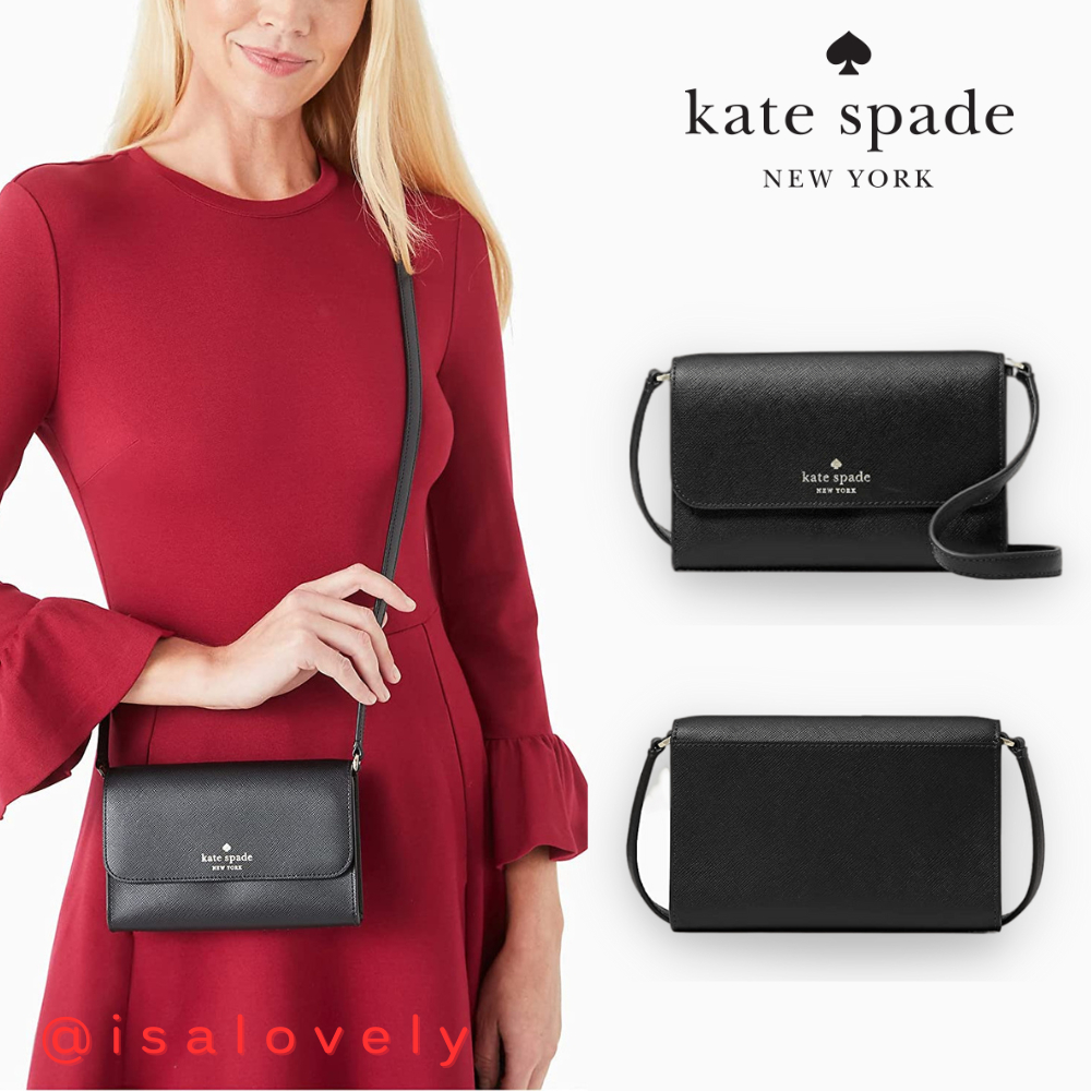 📌Isa Lovely Shop📌  Kate Spade Brynn Small Flap Deep Berry Crossbody Saffiano K4804 Color : Black