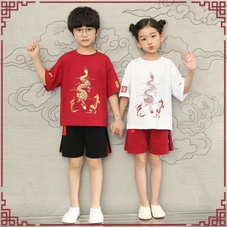 เสื้อผ้าเด็กผู้ชายผู้หญิง ชุดตรุษจีน2024 ชุดปีใหม่สีแดง เสื้อ＋กางเกง size 2-9ปี 2128