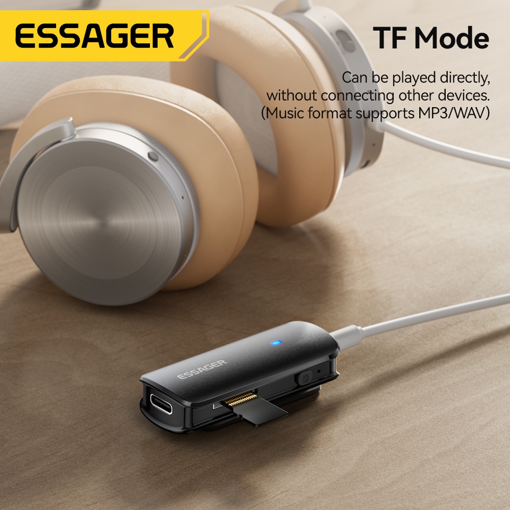 Essager ตัวแปลงบลูทูธ V5.3 Type-C 3.5Mm ช่องบัตร TF สายออดิโอตัวแปลงบลูทูธอเนกประสงค์สำหรับโทรศัพท์แล็ปท็อป