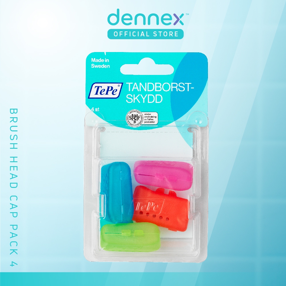 TePe Brush Head Cap ที่เก็บหัวแปรงสีฟัน เทเป้ บลัช เฮด แคป แพ็ค 4 ชิ้น By Dennex