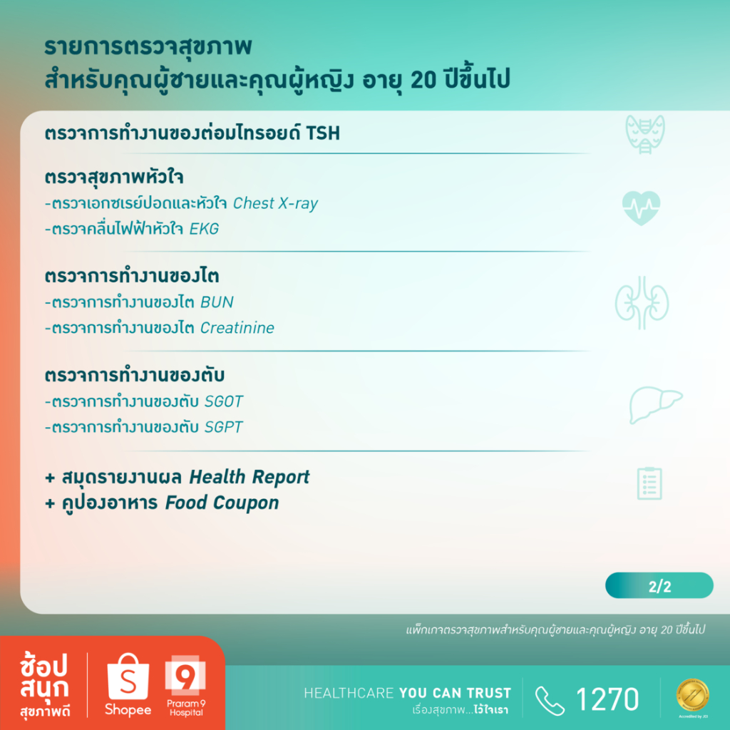 [E-coupon] รพ.พระรามเก้า แพ็กเกจตรวจสุขภาพสำหรับคุณผู้ชายและคุณผู้หญิง อายุ 20 ปีขึ้นไป Praram9Hospital
