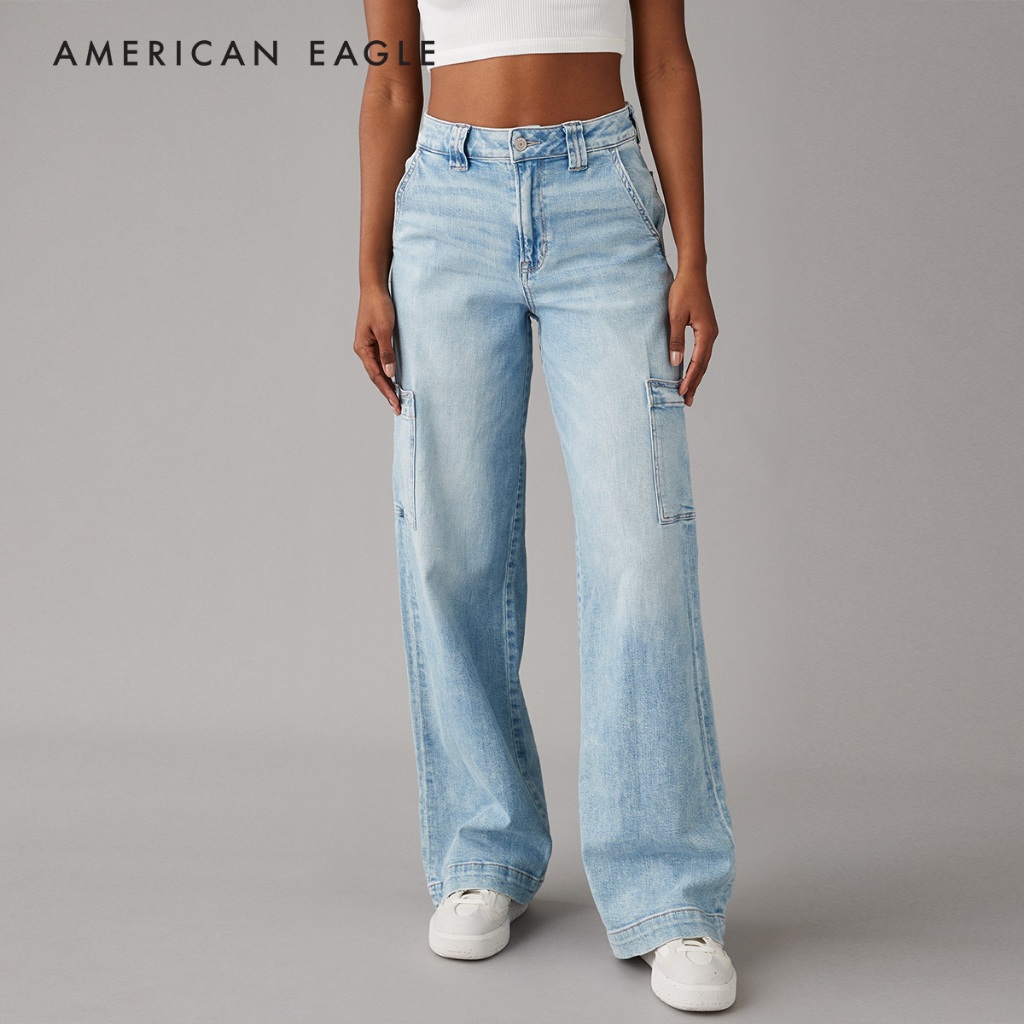 American Eagle Cargo Baggy Wide-Leg Jean กางเกง ยีนส์ ผู้หญิง คาร์โก แบ็กกี้ ไวด์เลก เอวสูง (WBG WWI 043-4708-432)