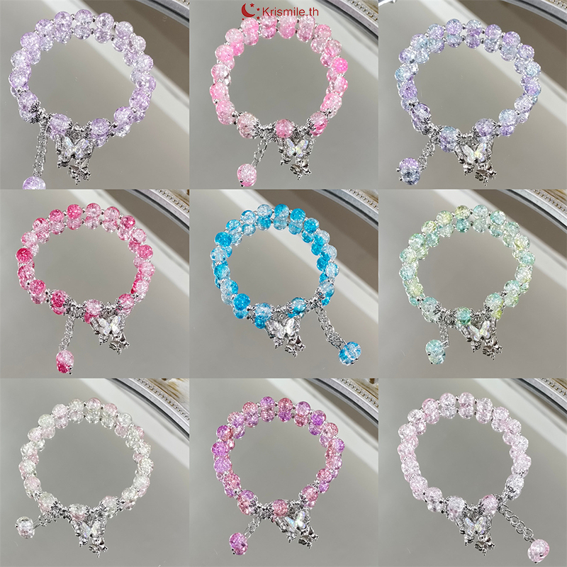 COD-ในไทย💖สร้อยข้อมือประดับลูกปัด จี้ผีเสื้อ ลูกปัดโอปอลเทียม ประดับพลอยเทียม หรูหรา ปรับขนาดได้ สำหรับผู้หญิง8เลือกสีได