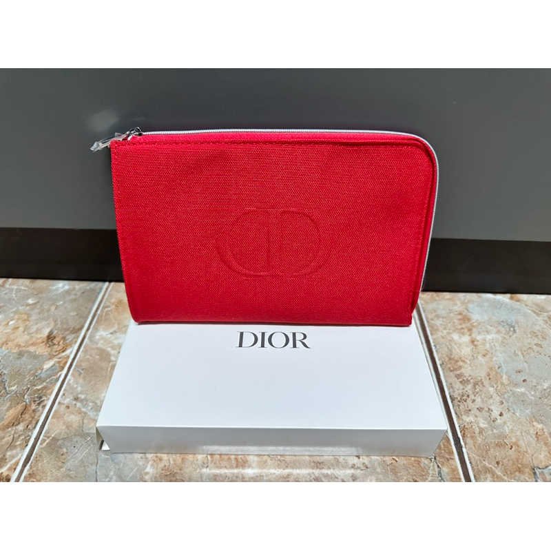 🛍กระเป๋าใส่เครื่องสำอางค์ Dior เนื้อผ้า สีแดง แท้💯%