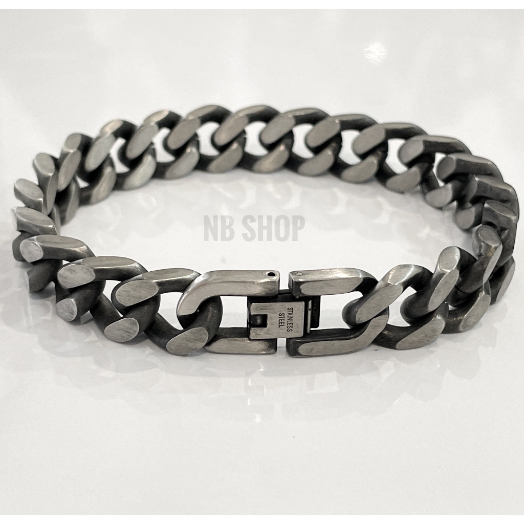R-402 สร้อยข้อมือสแตนเลสแท้ ข้อมือเลสรมดำ/ปัดดำ ขนาด10mm12mm14mm เกรดพรีเมี่ยม เลสบริสุทธิ์ทนทานไม่ลอก