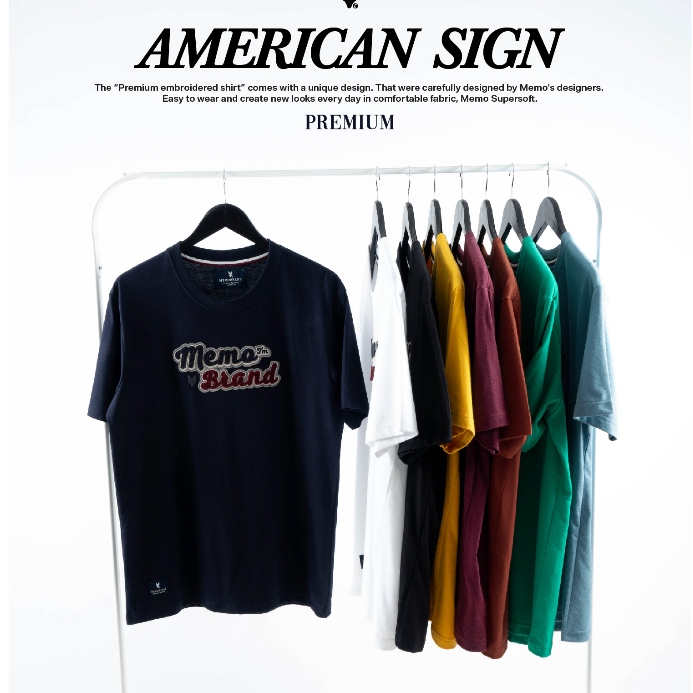เสื้อยืด Memo Supersoft Premium ลายปัก รุ่น American Sign สินค้าลิขสิทธิ์แท้ Best Seller