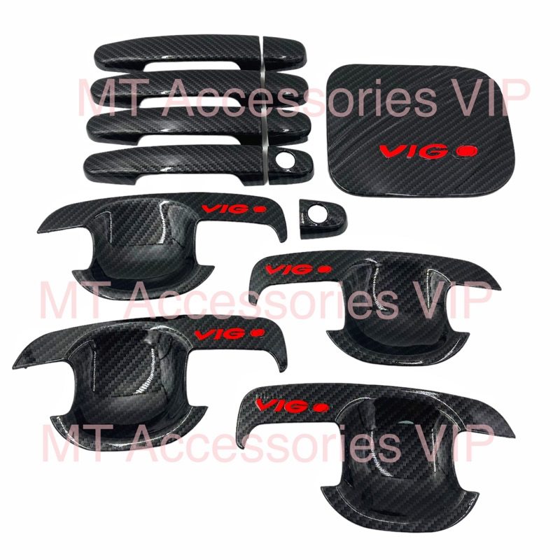 VIGO วีโก้ ใส่ได้ทุกปี เบ้ากันรอย ครอบมือจับ ครอบฝาถัง ลายแคฟล่าโลโก้แดง รุ่น4ประตู เลือกสินค้าในตัวเลือกค่ะ