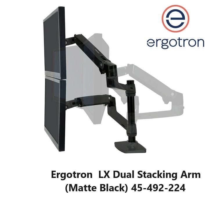 Ergotron – LX Vertical Stacking Dual Monitor Arm, VESA Desk Mount – for 2 Monitors Up to 27 Inches, – Matte Black