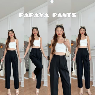 PAPAYA PANTS กางเกงทำงานเอวสูง ขากระบอกเล็กผ้าเปเป้ จับจีบเล็กน้อยกำลังใส่สวย งานตะขอดูเรียบหรูดูแพงสุดๆ