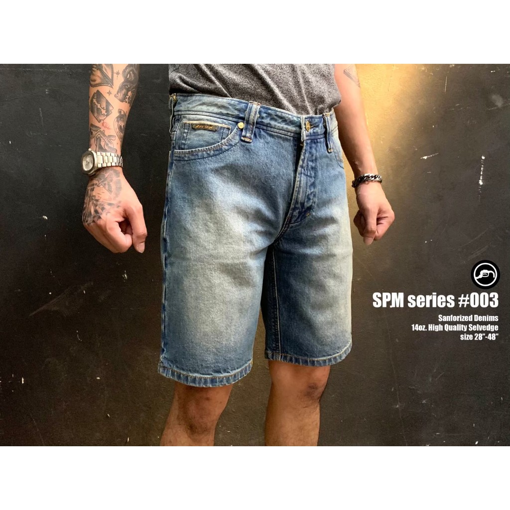 SPM003  กางเกงยีนส์ขาสั้นผู้ชาย Mens Premium Denim Shorts (Gasoline & Garage) ปั๊มน้ำมันแก๊สโซลีน (SPM)