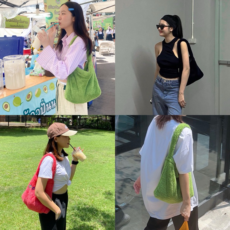 [พร้อมส่ง] Fluffy bag Size:M กระเป๋าขนนุ่ม สะพายไหล่ 13 สี งานผลิตในไทย made in Thailand ใส่ไอแพดได้ ราคา ถูกที่สุด ดีลบีเคเค แกลเลอรีภาพที่ 7