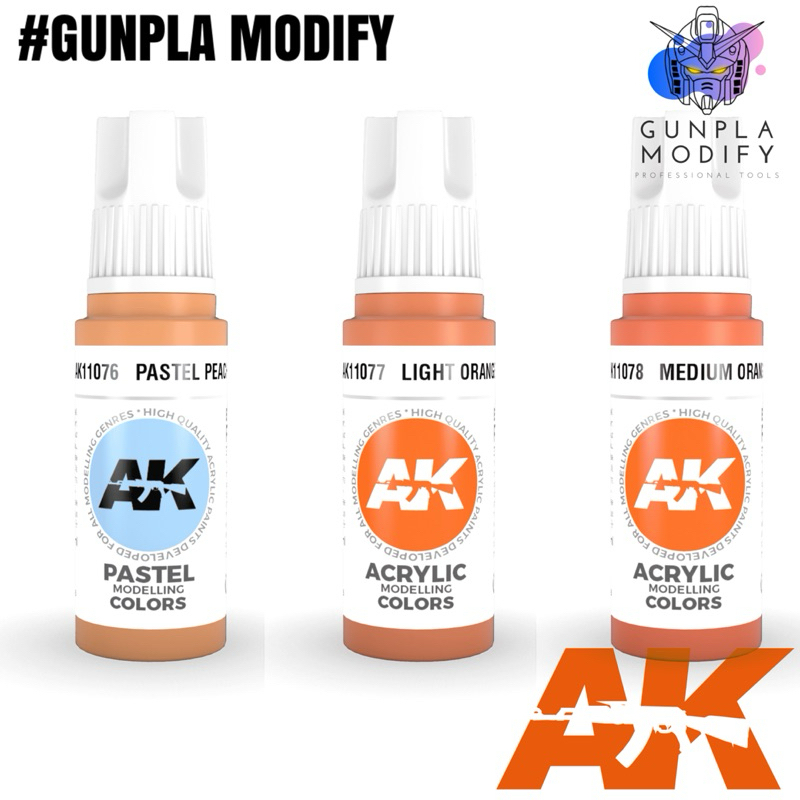 AK Interactive 3G สีอะคริลิคสูตรน้ำ 17 ml Pastel Peach, Light Orange, Medium Orange