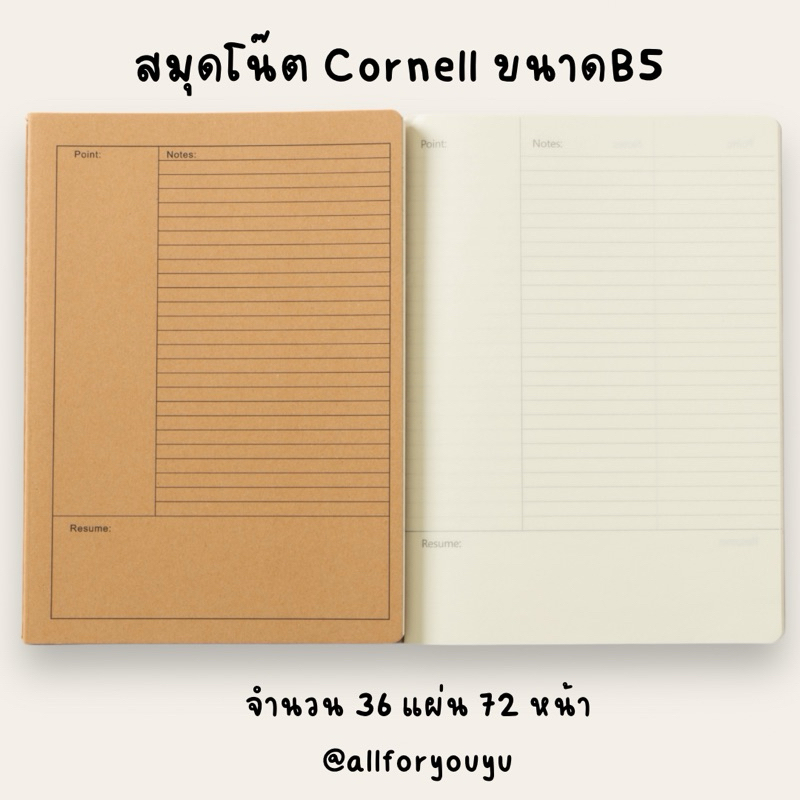 สมุดโน้ต 3 ส่วน สมุดcornell สมุดถนอมสายตา สมุดโน้ตจดสรุปขนาดB5