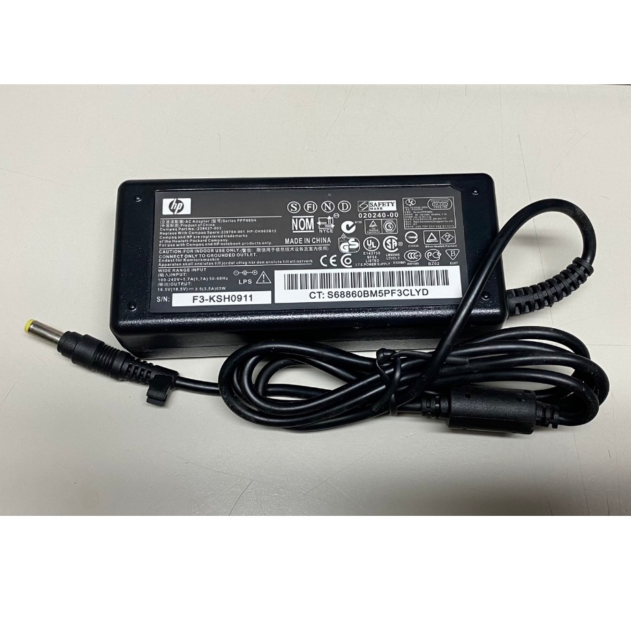 Laptop Charger AC Adapter For HP PPP009H 18.5V 3.5A 65W Input: 100-240V ~ 4.4 A- 50/60Hz  Output: 18