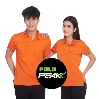 เสื้อโปโลสีส้มเข้ม ปกริ้ว ขาวดำ polopeak