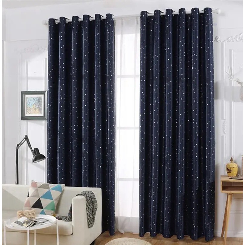 แนะนำ ผ้าม่าน ผ้าม่านทึบแสงลายดาว ห่วงตาไก่ กันแดด กันยูวี ม่านหน้าต่าง-ประตู พร้อมส่ง ราคาพิเศษ มีเก็บเงินปลายทาง