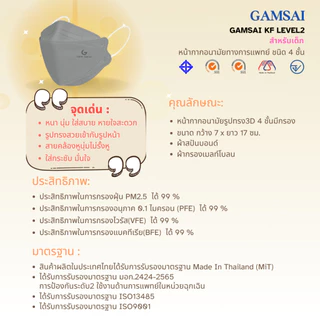 GAMSAI KF*หน้ากากอนามัยทางการแพทย์หนา4ชั้น รูปทรง3Dกระชับหน้า หน้ากากป้องกันฝุ่นPM2.5 ไวรัส แบคทีเรีย สำหรับผู้ใหญ่