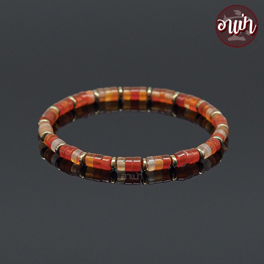 หินคาร์เนเลียน ทรงกระบอก แต่ง แร่เฮมาไทต์ Carnelian ขนาด 4.5 มิล หินแห่งการปกป้องคุ้มครอง กำไลหินสี หินสีส้ม