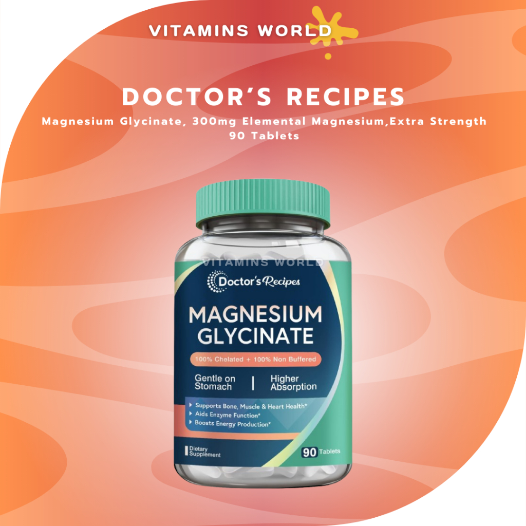 Doctor’s Recipes Magnesium Glycinate, 300mg Elemental Magnesium,Extra Strength 90 Tablets (No.62)
