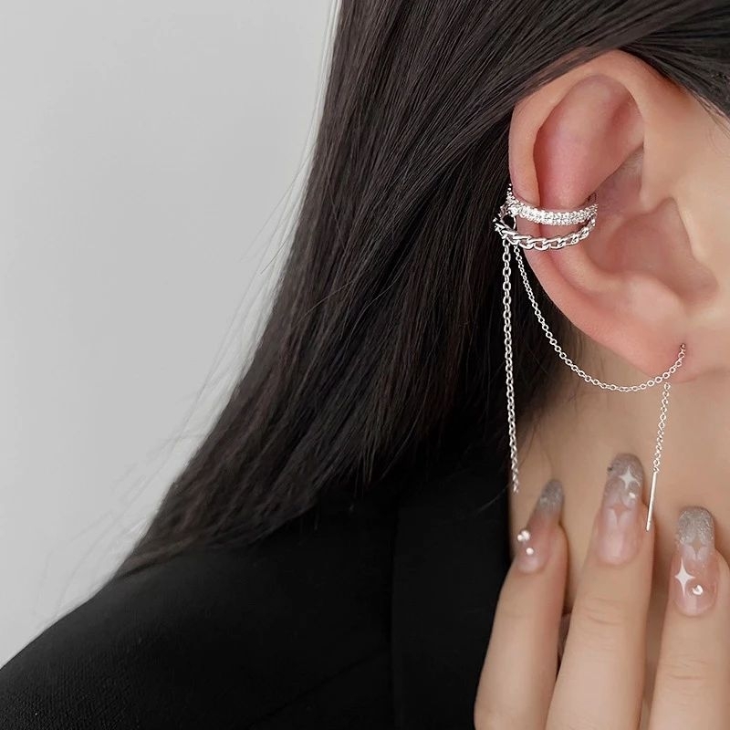 ต่างหูแบบหนีบคริสตัลห้อยโซ่ • Crystal Chain Ear cuff - รูปที่ 2