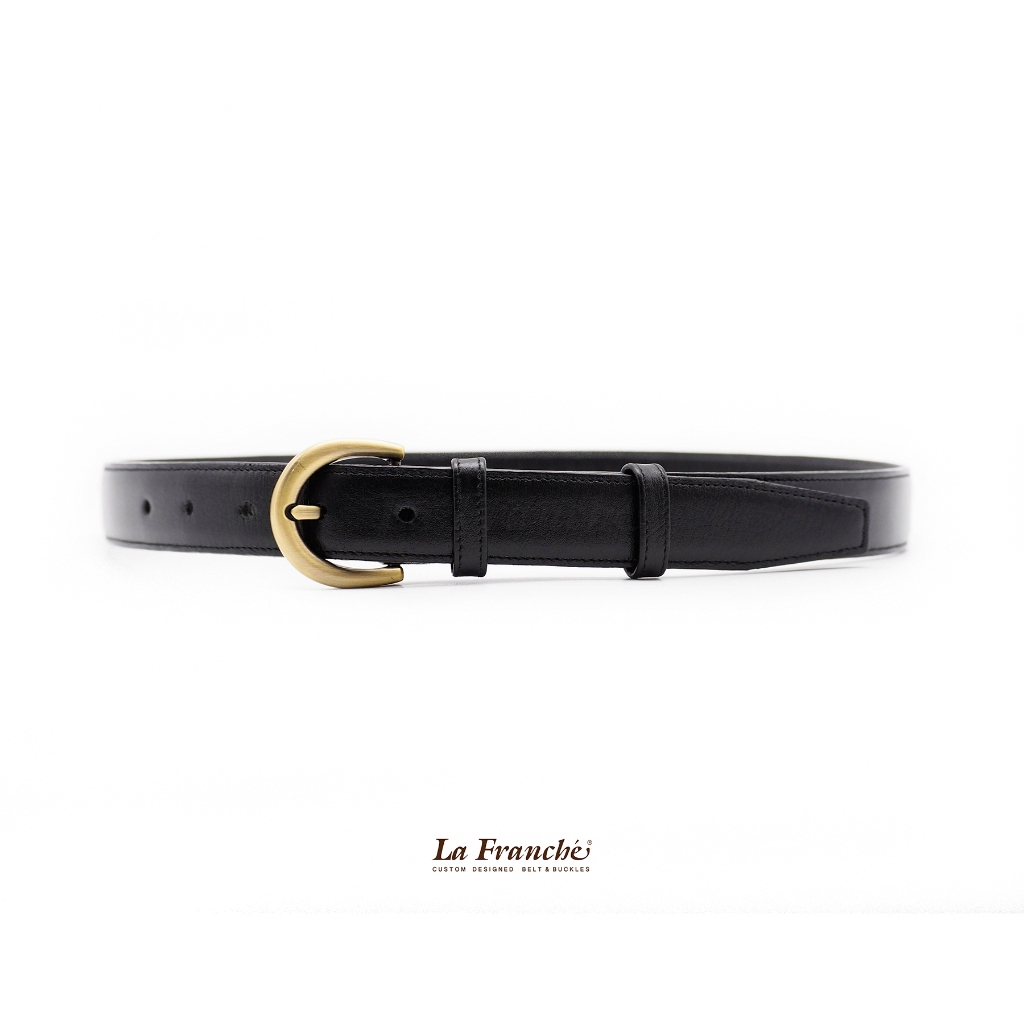La Franche حزام جلد بقري نابا أسود مع إبزيم — صورة 2