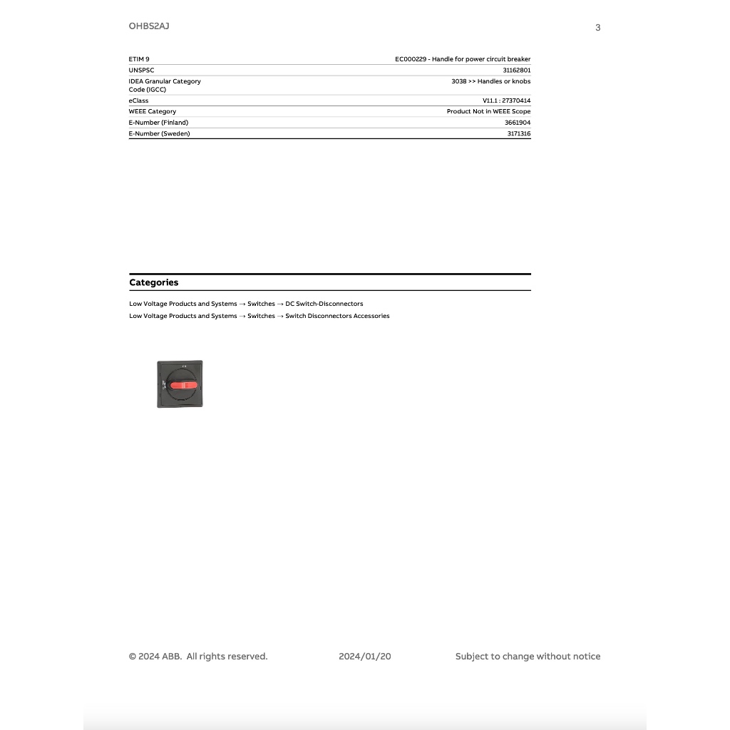 ABB มือบิดเปิด-ปิด OHBS2AJ ON/OFF หรือ I/O Selector Handle # 1SCA105213R1001 ราคา ถูกที่สุด ดีลบีเคเค แกลเลอรีภาพที่ 4