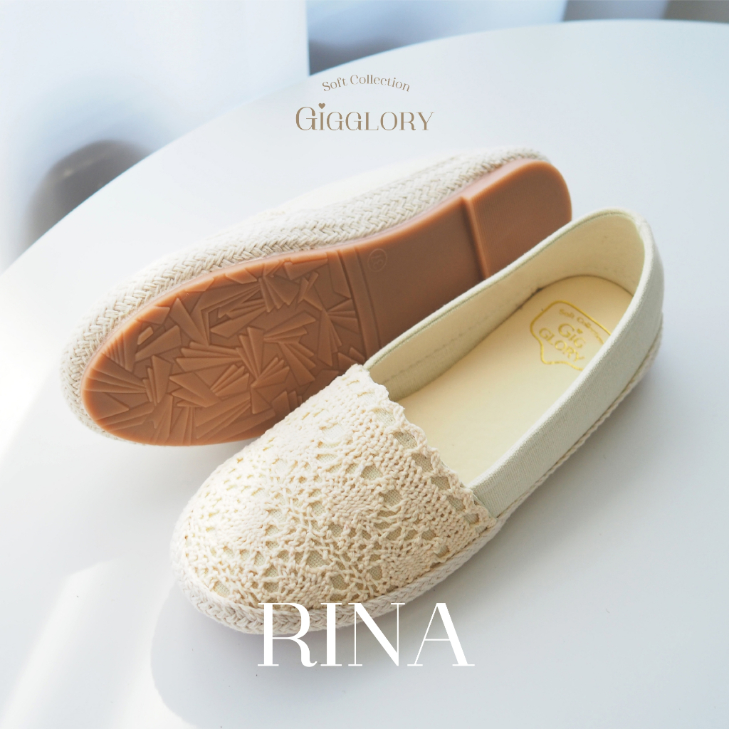🌷 Gigglory Rina ♡ รองเท้าลูกไม้ ทรงสวม พื้นยางคุณภาพดี