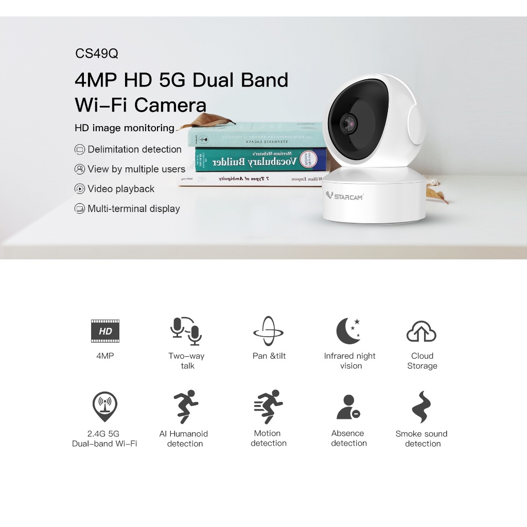 VSTARCAM CS49Q 4MP Quad HD 5G Dual Band Wi-Fi Camera กล้องวงจรปิดไร้สาย กล้องวงจรปิดไวไฟ