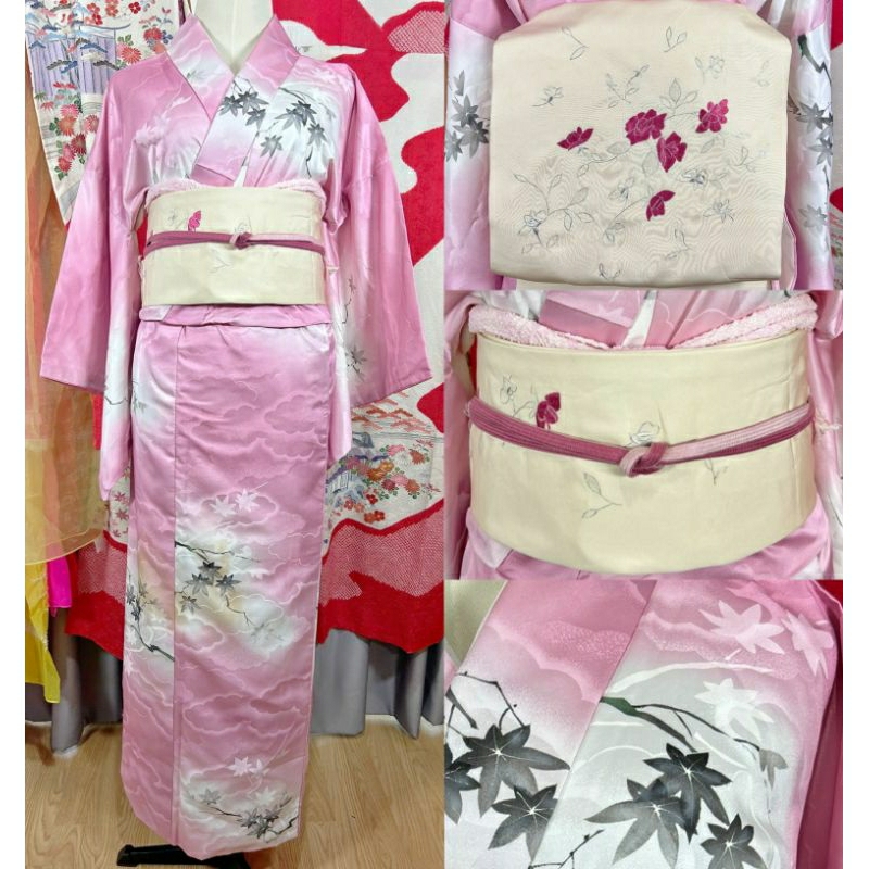 พร้อมส่ง Kimono กิโมโน สีชมพู มือสองของแท้จากญี่ปุ่น