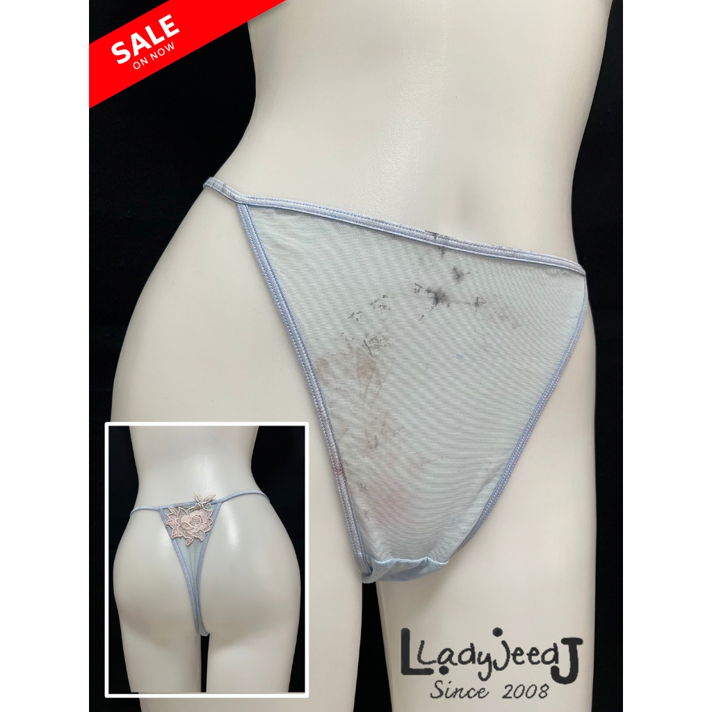 SN24-117 กางเกงในจีสตริงสีฟ้าคราม ไซส์ M เอวก่อนยืด 22 ยืดได้ 36 นิ้ว เป้ายาว 9 นิ้ว ผ้าซีทรูบางยืดไ