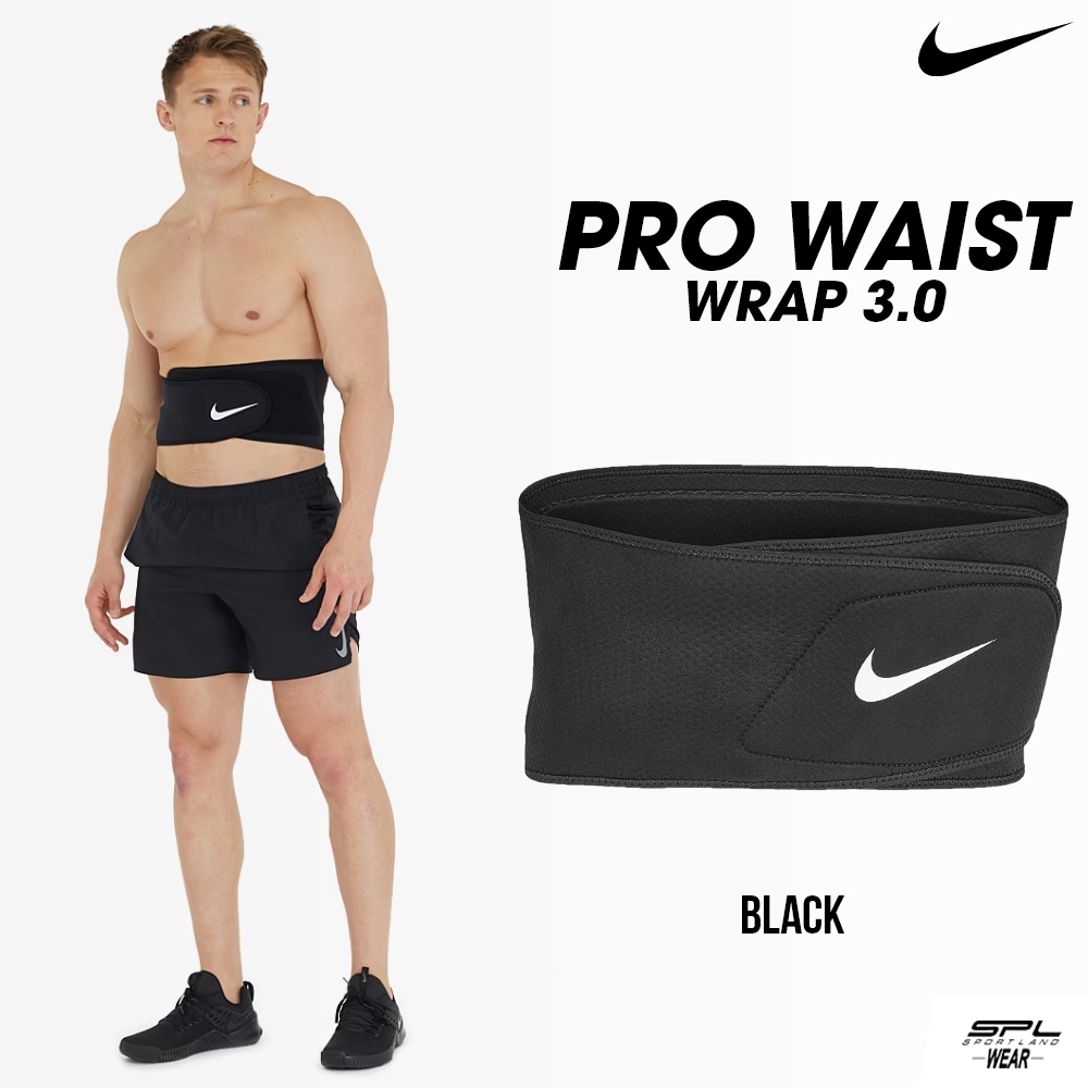 Nike ไนกี้ ผ้ารัดเอว เข็มขัดพยุงเอว ผ้ารัดออกกำลังกาย Pro Waist Wrap N.100.0795.010 BK (1670)