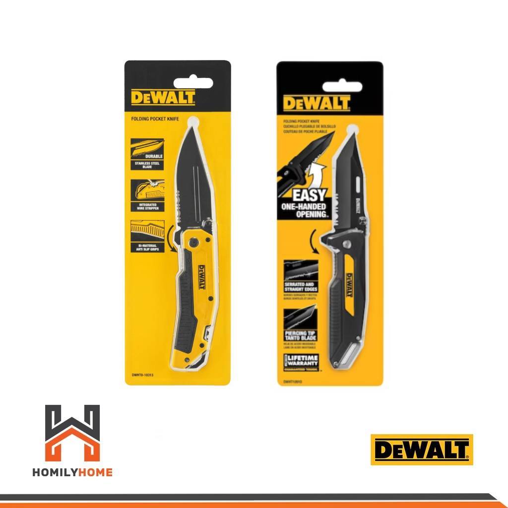 DEWALT มีดพกพรีเมี่ยม สีเหลือง รุ่น DWHT0-10313 มีดพับ easy open สีดำ รุ่น DWHT10910 มีดพก มีด