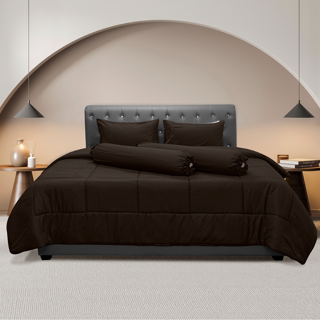 Picasso ชุดเครื่องนอน รุ่น Classic ลาย Fira สีน้ำตาลเข้ม ขนาด 6 ฟุต 6 ชิ้น ผ้าไมโครซาติน ทอ350 เส้น/