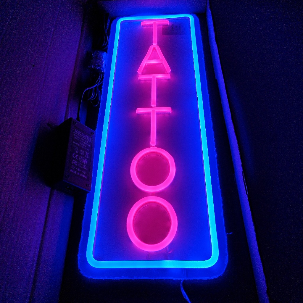 ป้ายไฟ ป้ายไฟร้าน ป้ายไฟตัวอักษร ป้ายไฟวิ่ง ป้ายไฟOPEN ป้ายไฟled ป้ายไฟTATTOO ทรงตั้ง ขนาด 58x20cm