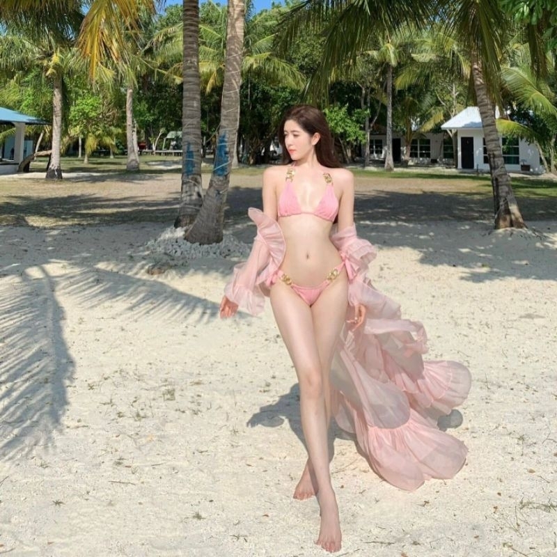 [Dissummer] ชุดว่ายน้ำ เซต3 ชิ้น เสื้อคลุมชีฟองยาว