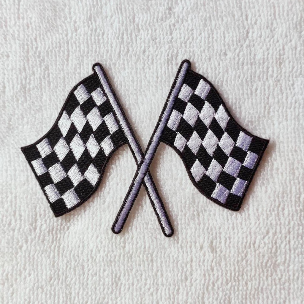 ตัวรีดติดเสื้อ อาร์มติดเสื้อ โลโก้ ยี่ห้อ มอเตอร์ไซค์ ธงเส้นชัย Finished Flag Patch Sticker สติ๊กเกอร์ ตกแต่งเสื้อผ้า