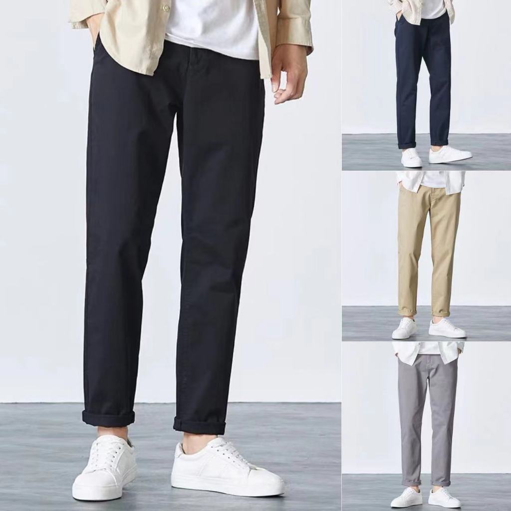 กางเกงขาเต่อผู้ชาย SLIM FIT KOREAN PANTS - A MAN LAB กางเกง สแล็ค 5 ส่วน ผู้ชาย ทำงาน ผ้าชิโน่