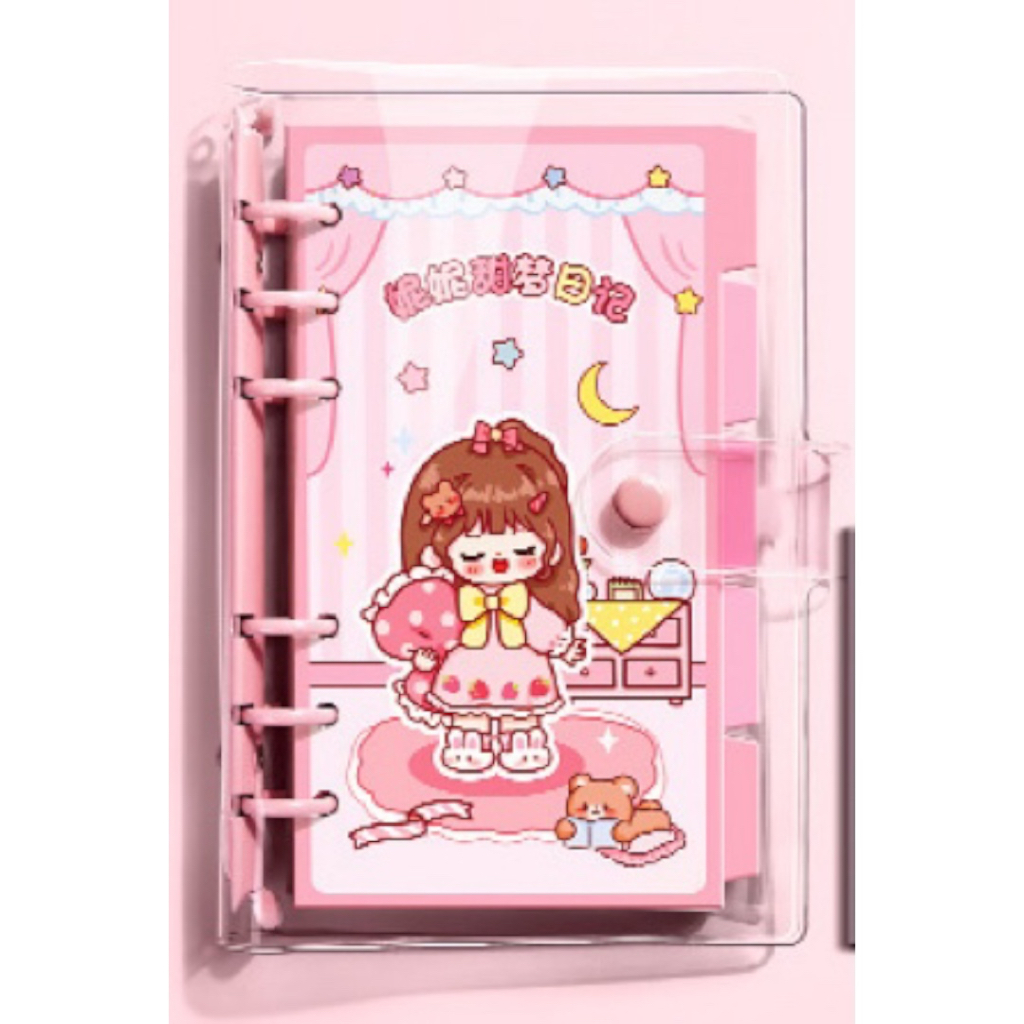 สมุดโน้ไดอารี่ ลายการ์ตูนน่ารัก แพลนเนอร์ปใส จดบันทึกDiaryDIY ปกใสเนื้อนุ่มเปิด-ปิดด้วยกระดุม อุปกรณ์เครื่องเขียน T029