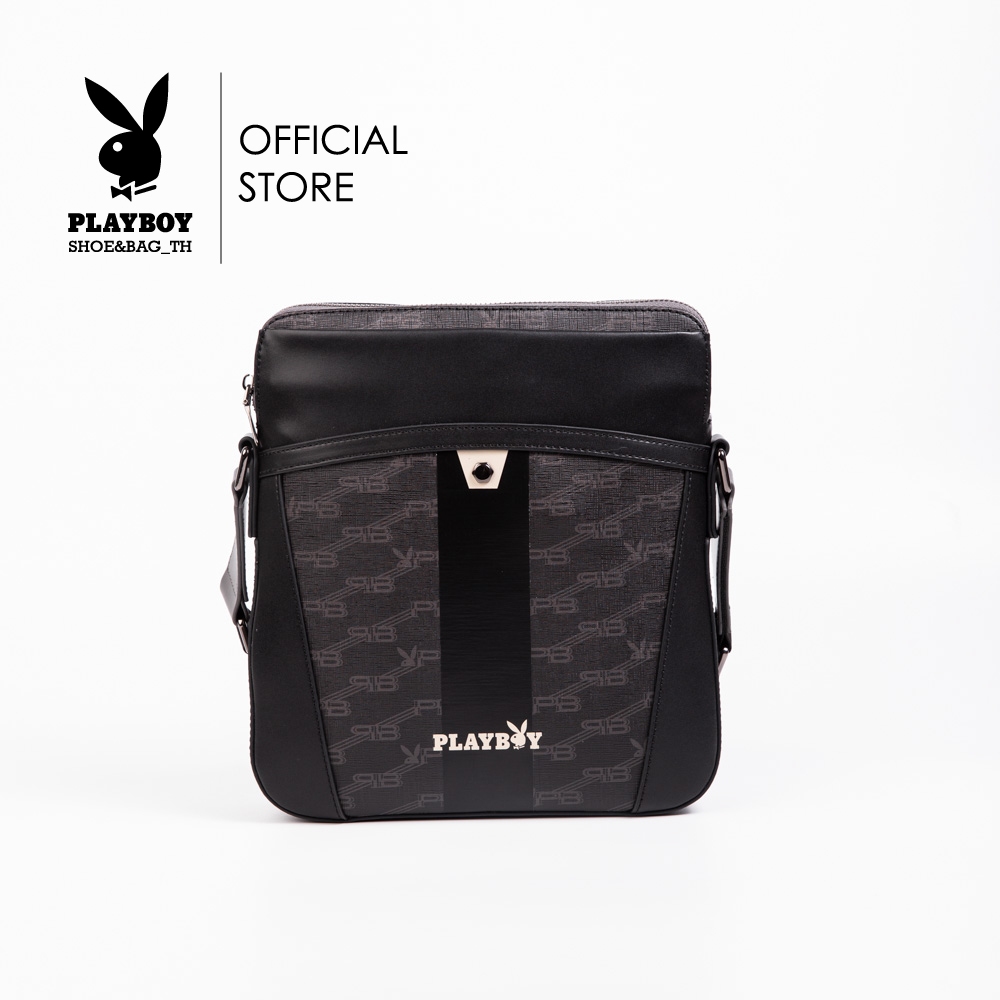 Playboy กระเป๋าสะพายข้างผู้ชาย ลิขสิทธิ์แท้รุ่น ST-B234PBM256-BK  ดีไซน์กระเป๋าชายแมสเซนเจอร์ลายสกรีนโลโก้PB สีดำ