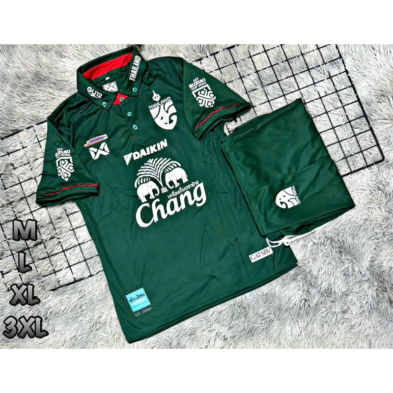 ชุดบอลชุดกีฬาทีมไทยมาใหม่เสเสื้อพร้มกางเกงผ้านิ่มเย็นใส่สบายขนาดไซร้M L xL 3XL