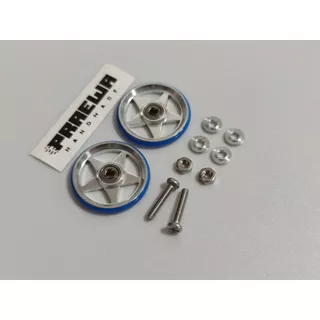 โรลเลอร์ดาว 19mm ขอบพลาสติกแรงเสียดทานต่ำ - Mini4WD 19mm Aluminum Rollers (5 Spokes) w/Plastic Rings